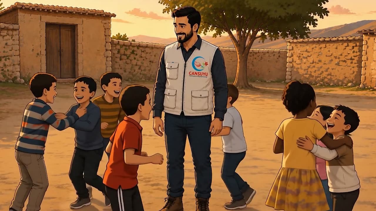 Filmden bir kare: gönüllüler ve çocuklar